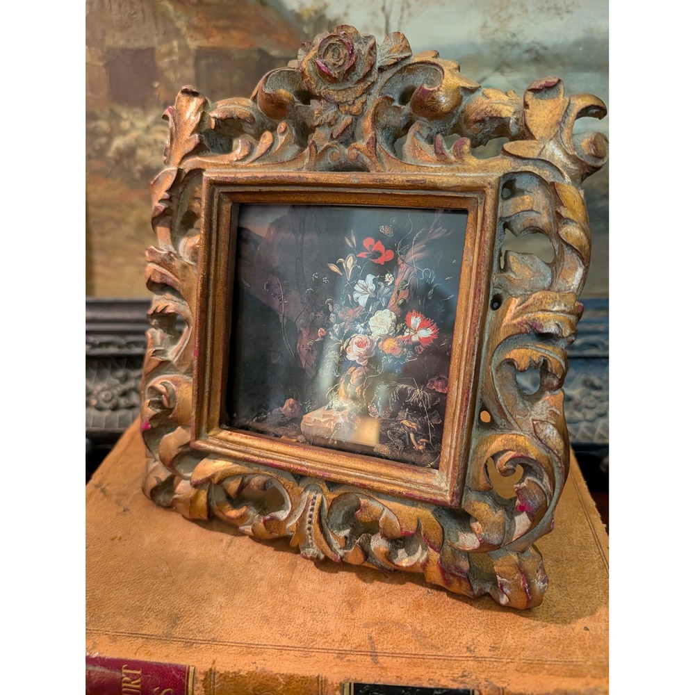 Vintage Style Ornate Gold Baroque Picture Frame 7x7.5 Moody Floral Still Life